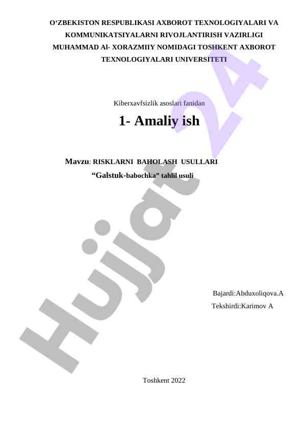 Kiberxavfsizlik asoslari amaliy ishlari riski