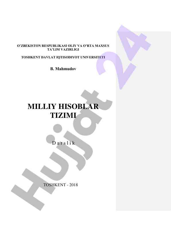 Milliy hisoblar tizimi darsligi 2018 yil