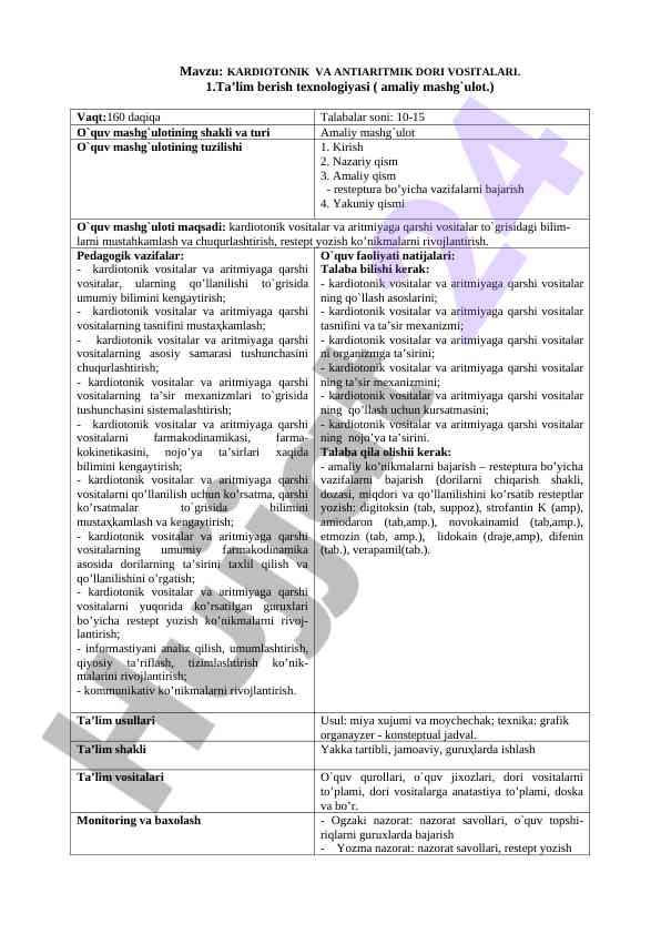 Kardiotonik va antiaritmik dori vositalari tadqiqoti