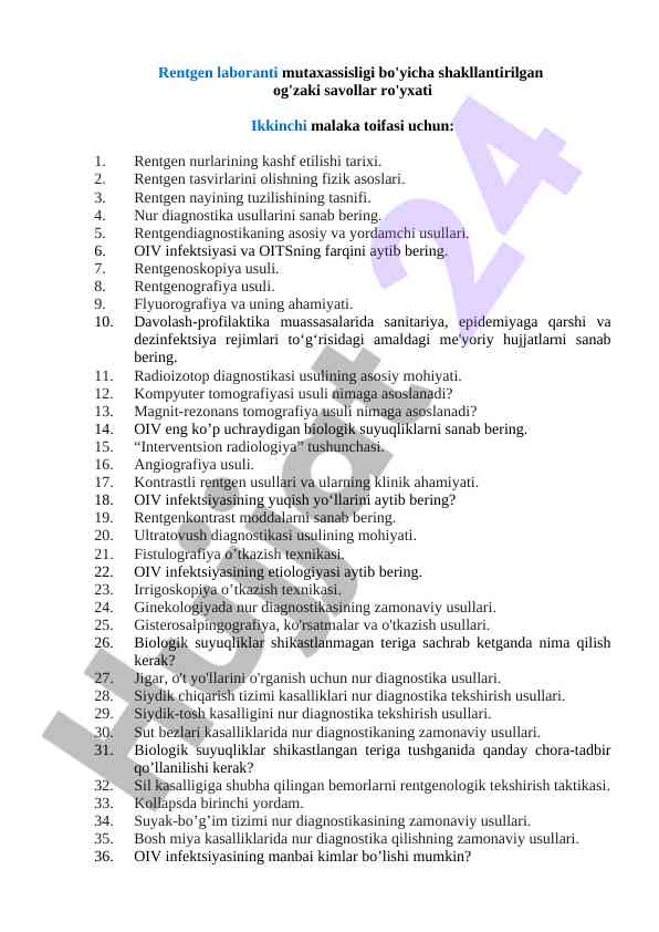 Rentgen laboranti savollari ro'yxati