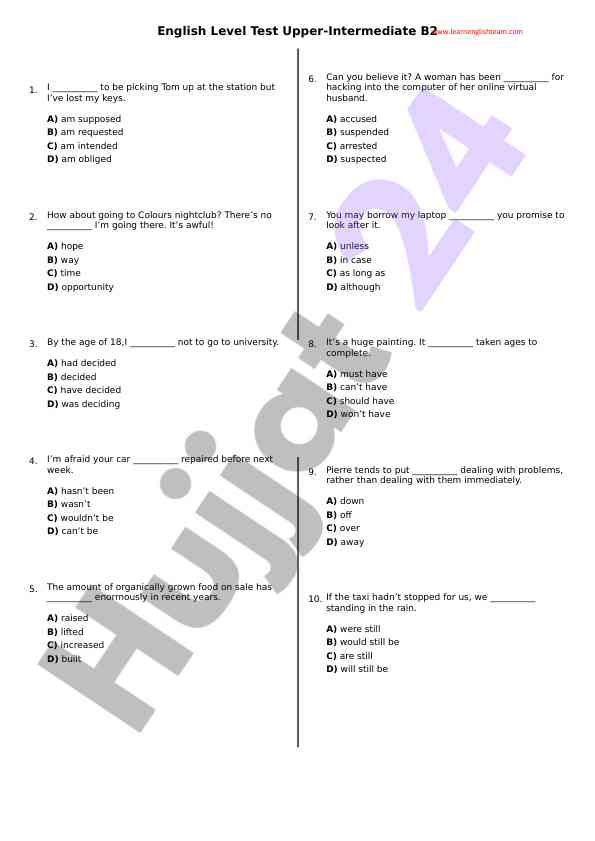 English grammar test questions for assessment