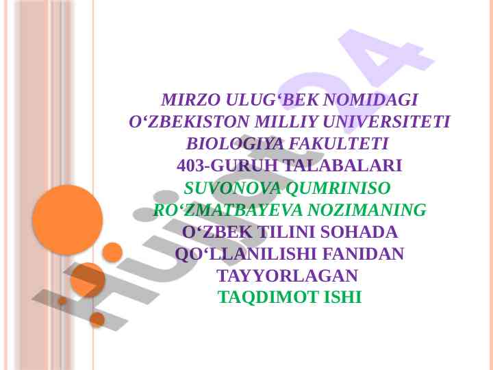 O‘zbek tilini sohada qo‘llanilishi taqdimoti