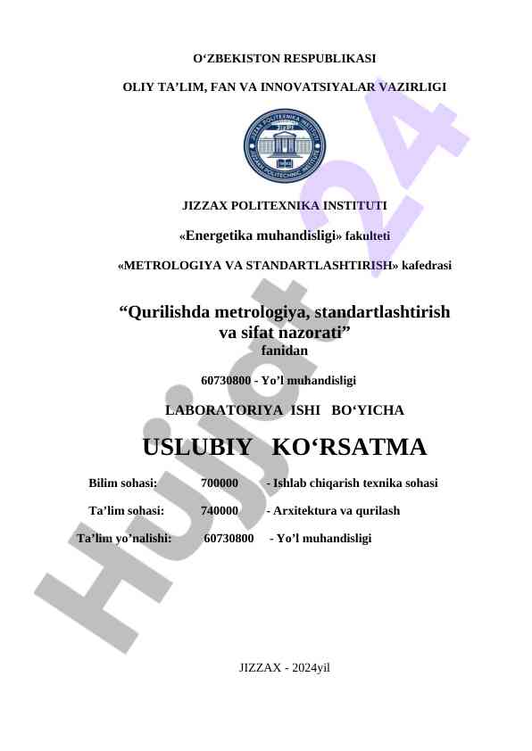 Laboratoriya ishlari bo'yicha usuliy ko'rsatma