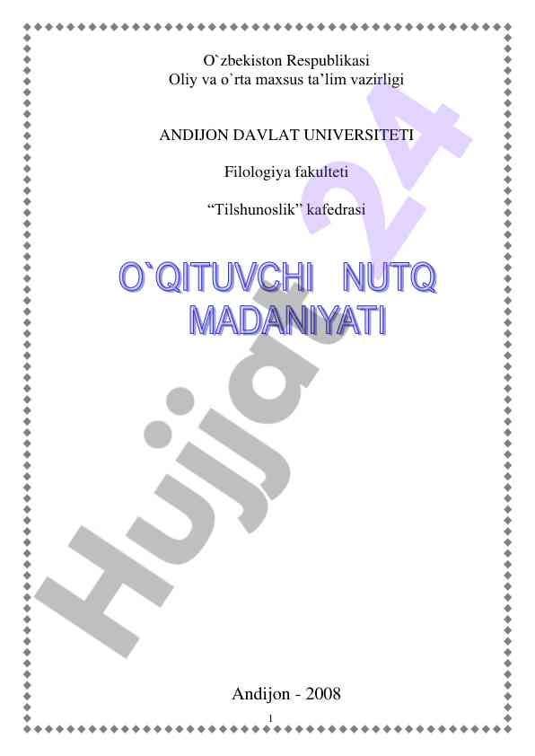 O'qituvchi nutq madaniyati fanidan ma'ruza matni