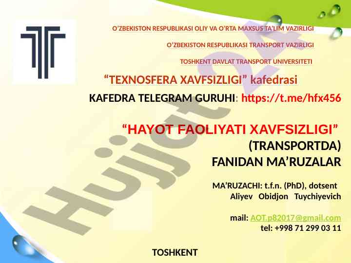 Temir yo'l transportida mehnat muhoafazasi ma'ruzalar