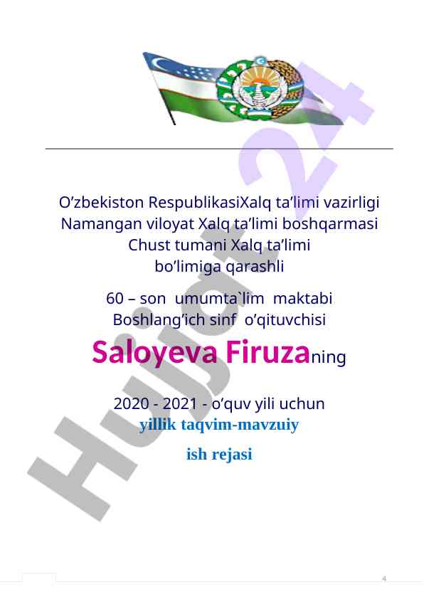 Yillik taqvim-mavzuiy ish rejasi 2020-2021