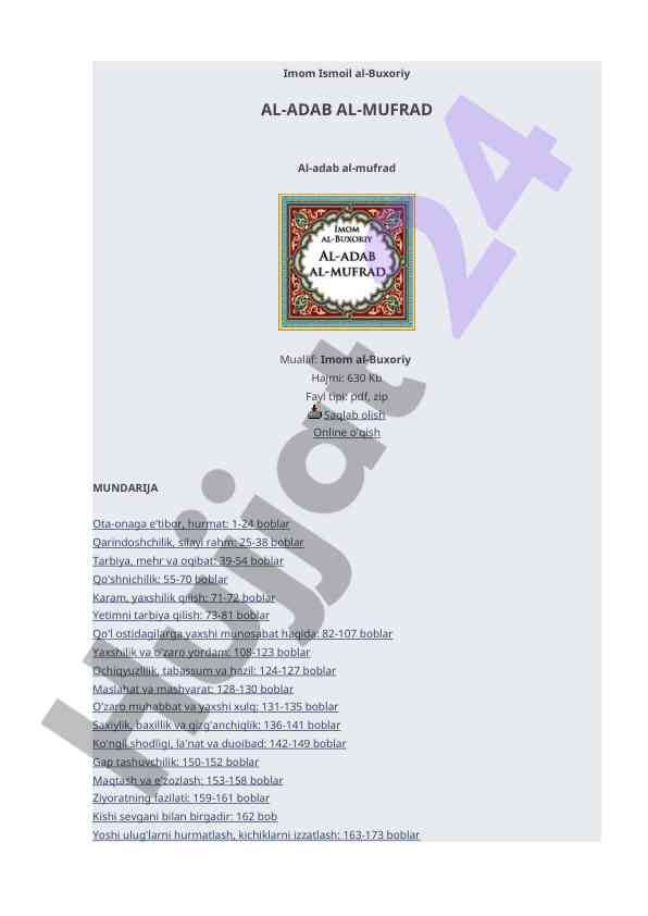 Imom ismoil al-buxoriy al-adab al-mufrad