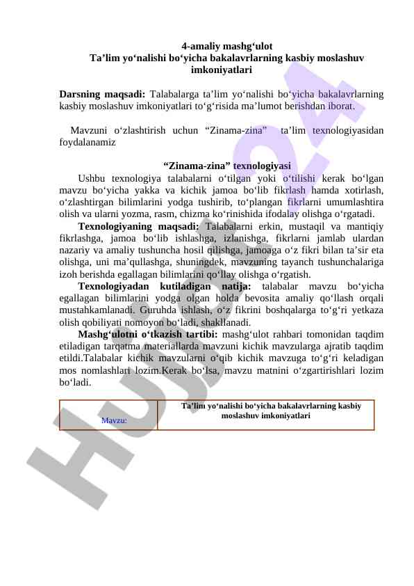 Bakalavrlarning kasbiy moslashuv imkoniyatlari