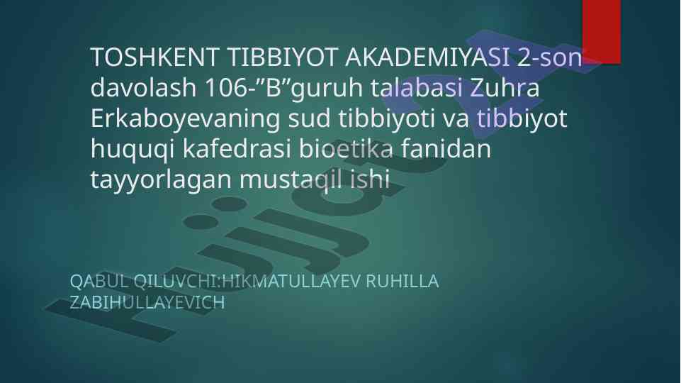 Sud-tibbiyot ekspertizasi va bioetika masalalari