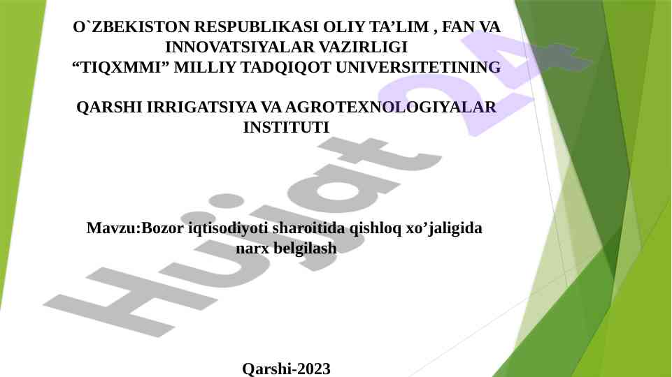 Qishloq xo‘jaligida narx belgilash tizimlari