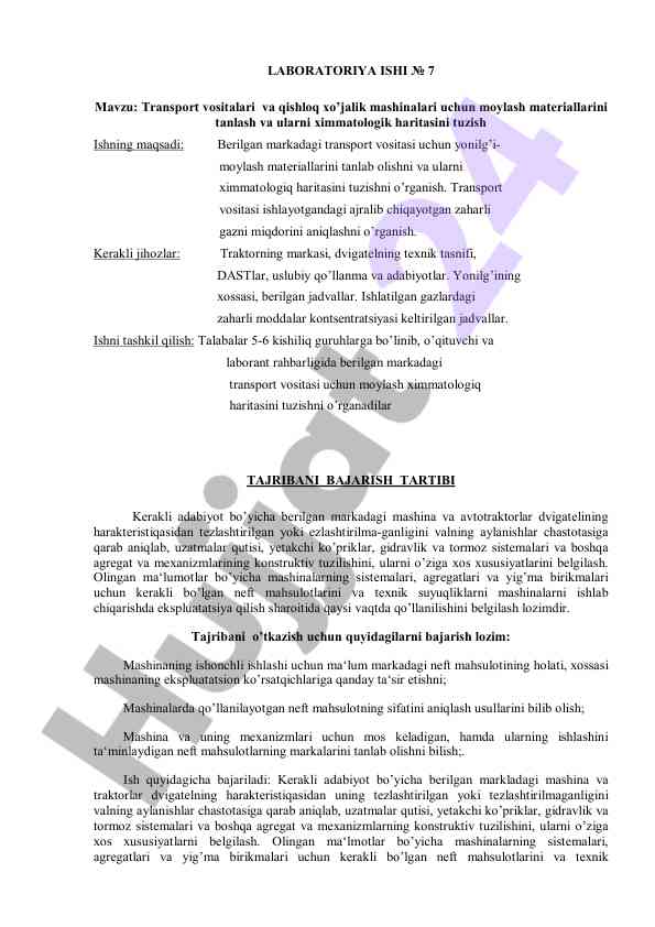 Transport vositalari uchun moylash materiallari