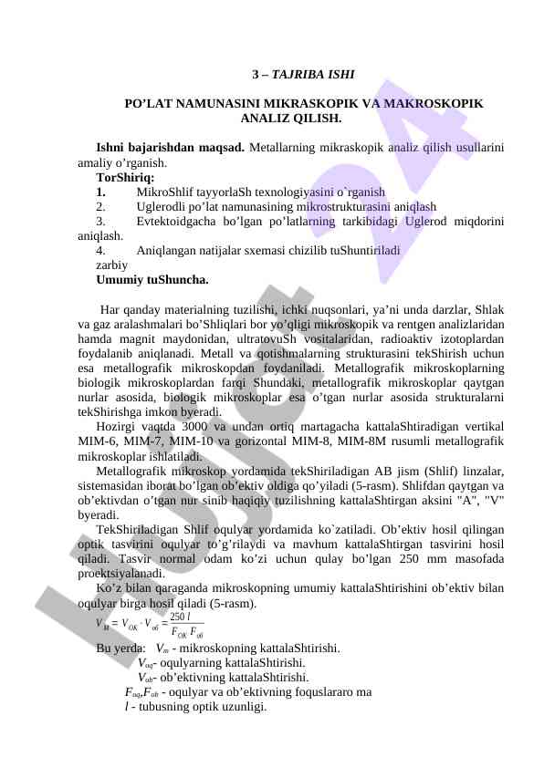 Mikroskopik va makroskopik metall analizlari