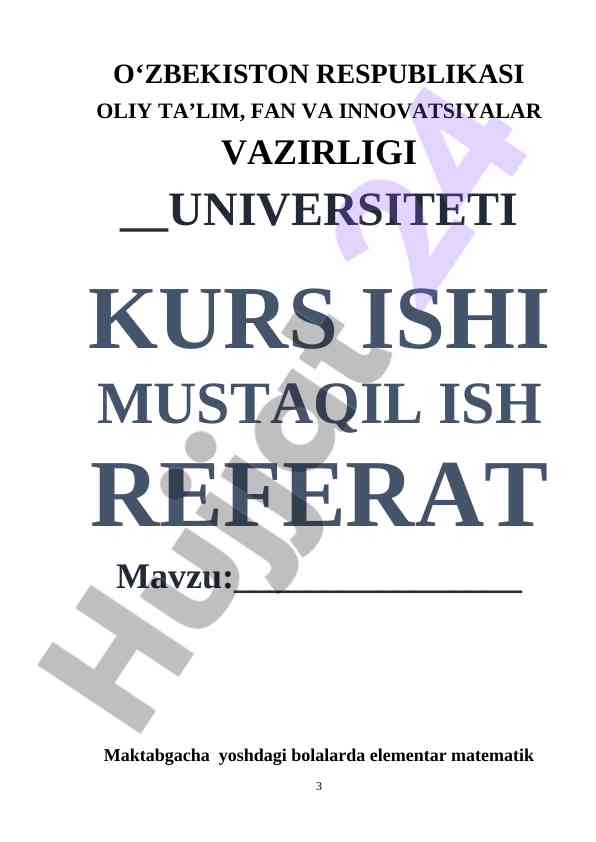 Maktabgacha Yoshdagi Bolalarda Matematik Tasavvurlar