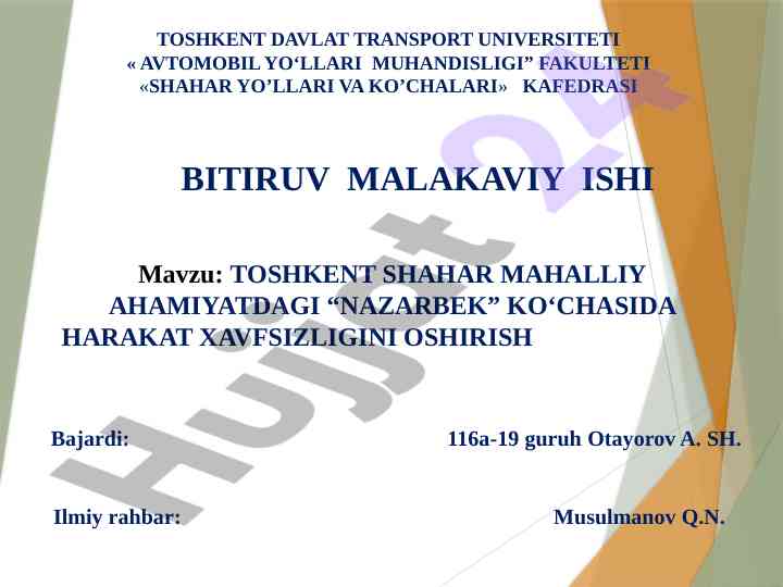 Toshkent shahar nazarbek ko‘chasida harakat xavfsizligi