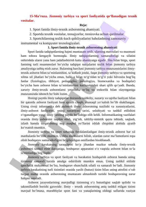Jismoniy tarbiya va sport faoliyatida texnik vositalar