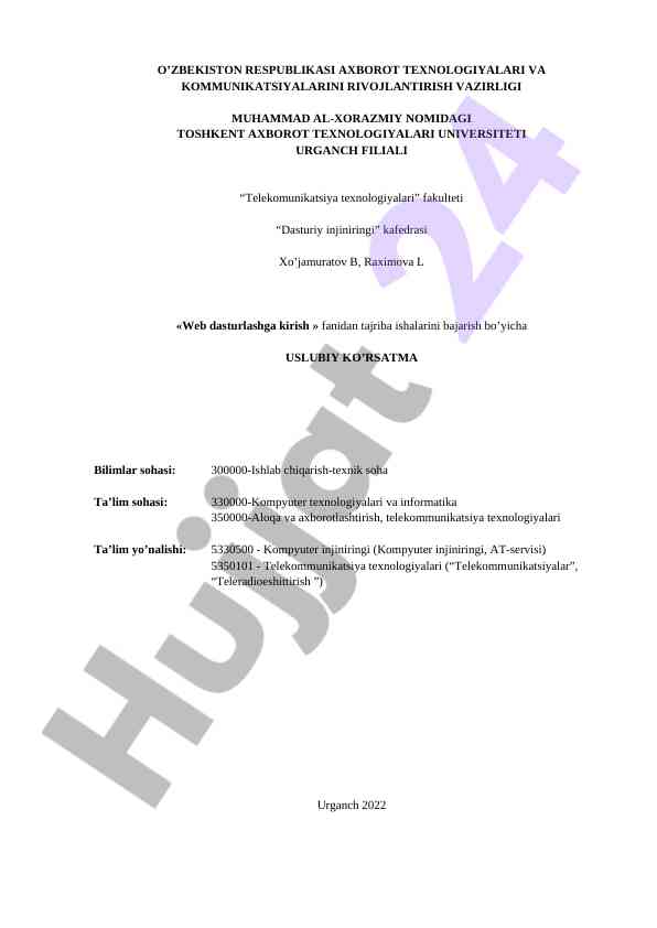 Web dasturlashga kirish fanidan tajriba ishlari