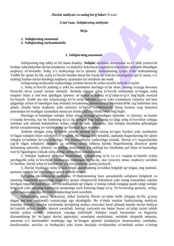 Soliqlarning mohiyati va tushunchalari