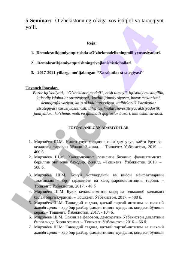 O’zbekistonning istiqlol va taraqqiyot yo’li