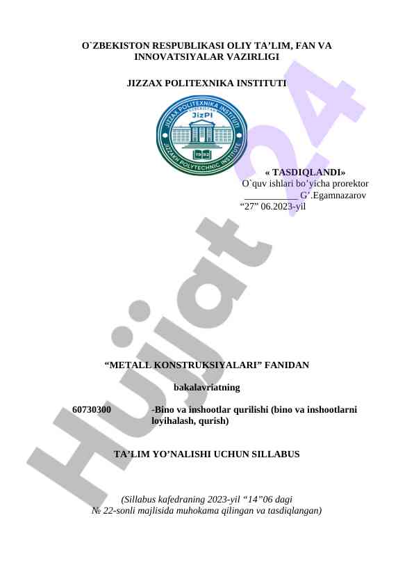 Metall konstruktsiyalari fani sillabusi