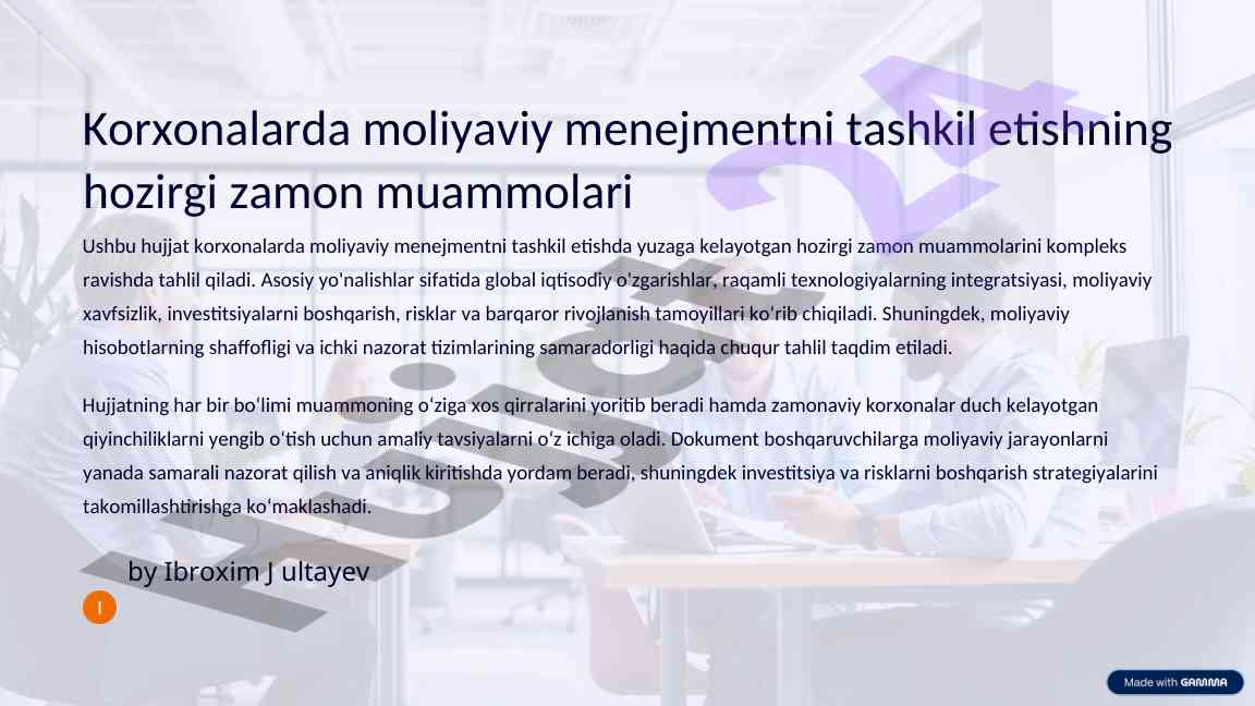 Korxonalarda moliyaviy menejment muammolari tahlili