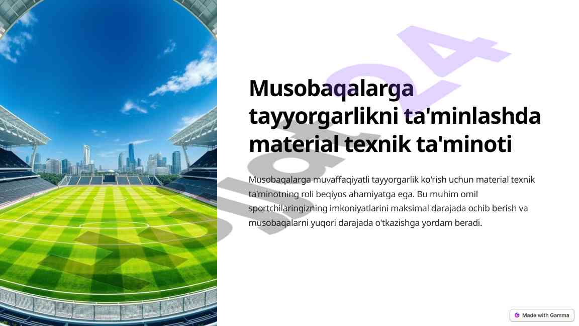 Material texnik ta'minot va musobaqalarga tayyorlik