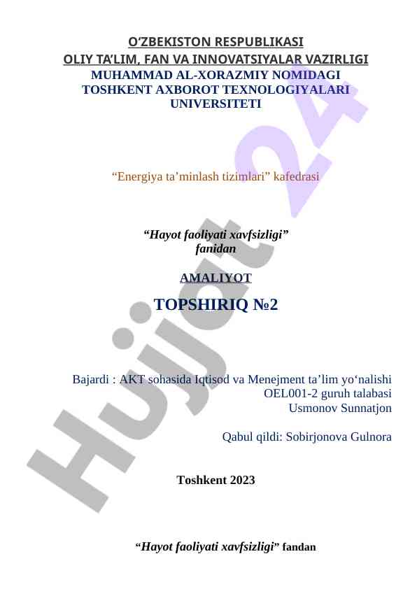 Hayot faoliyati xavfsizligining ergonomik asoslari