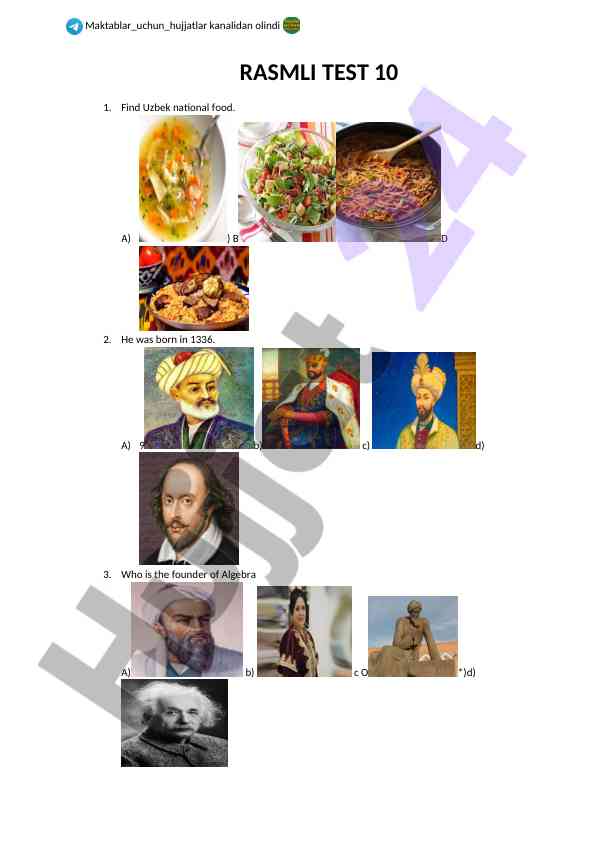 Uzbek national food and famous personalities quiz