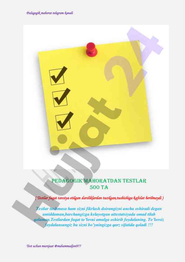 Pedagogik maharatdan testlar bilan ta'minlash
