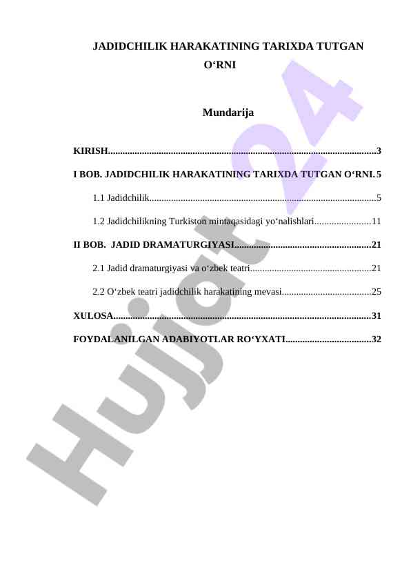 Jadidchilik harakatining tarixda tutgan oʻrni