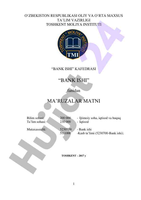 O‘zbekiston bank tizimining rivojlanish masalalari