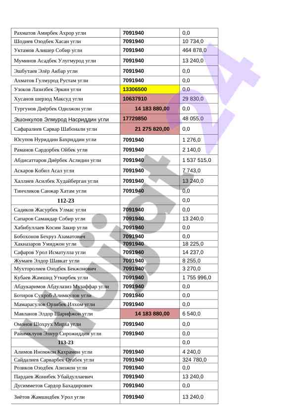 Statistical report on financial data of individuals