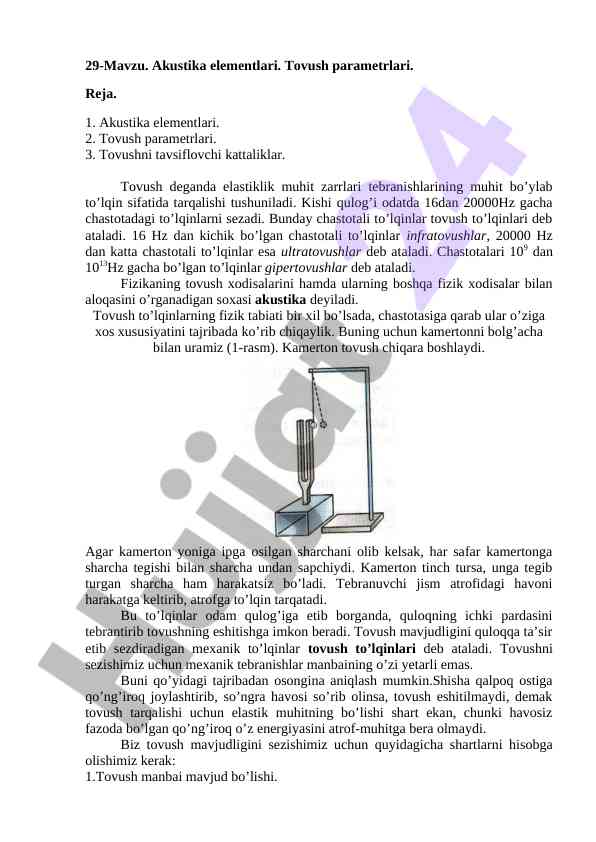 Akustika elementlari va tovush parametrlari