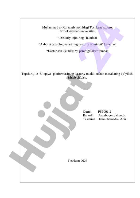 Dasturiy modul uchun masalaning qo‘yilishi