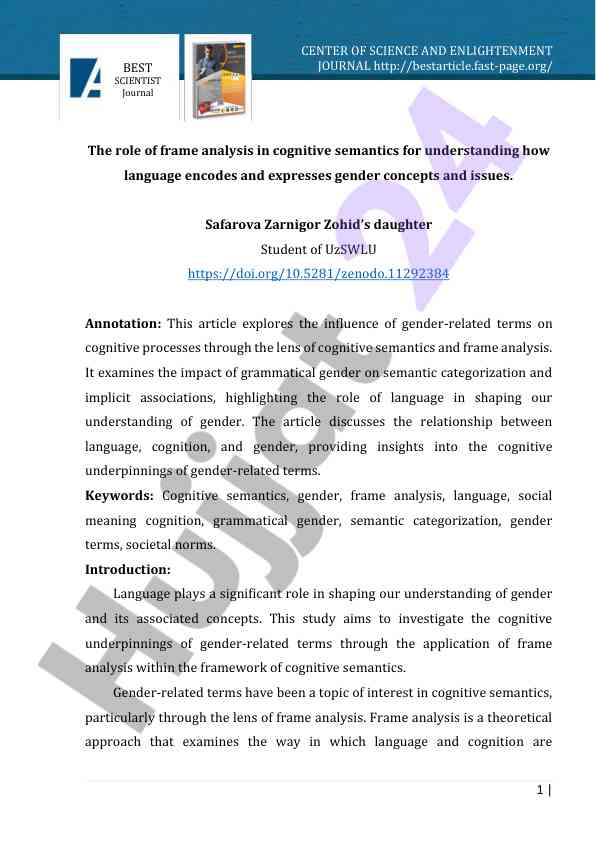 Kognitiv semantika va gender konseptlari tahlili
