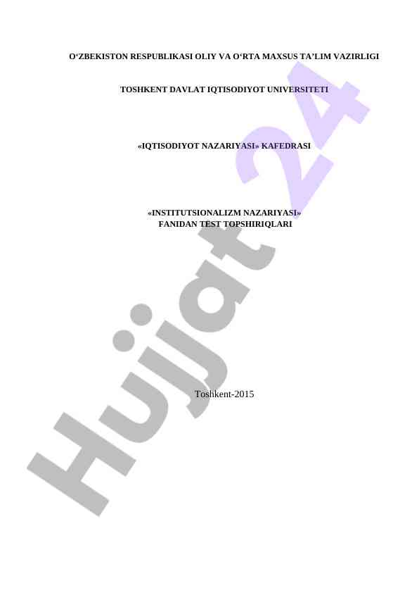Institutsionalizm nazariyasi fanidan test savollari