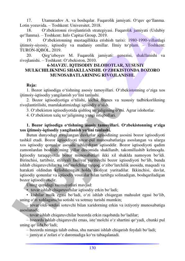 Iqtisodiy islohotlar va xususiy mulkchilik