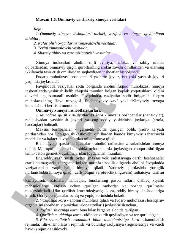 Ommaviy va shaxsiy ximoya vositalari