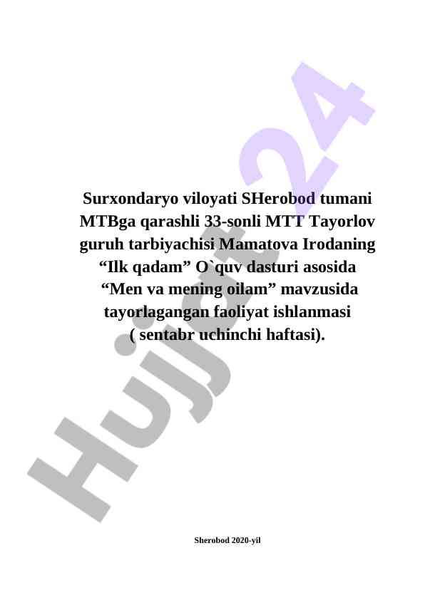 Men va mening oilam mavzusida ta'lim dasturi