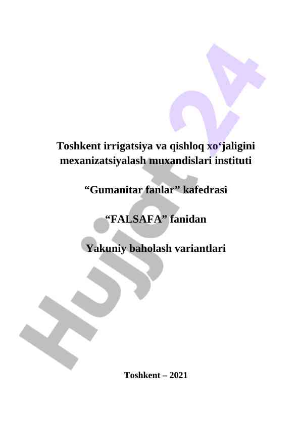 Falsafa fanidan yakuniy baholash savollari
