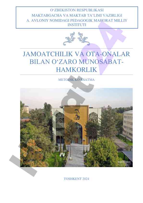 Jamoatchilik va ota-onalar bilan o‘zaro munosabat-hamkorlik