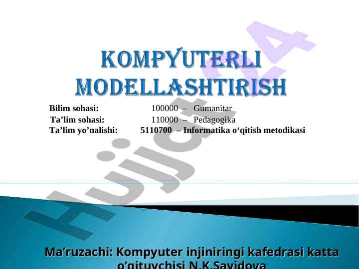 Informatika o'qitish metodikasi va amaliy mashg'ulotlar