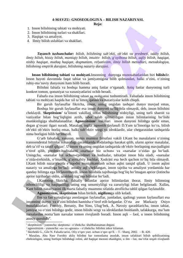 Gnoseologiya – bilish nazariyasi tahlili