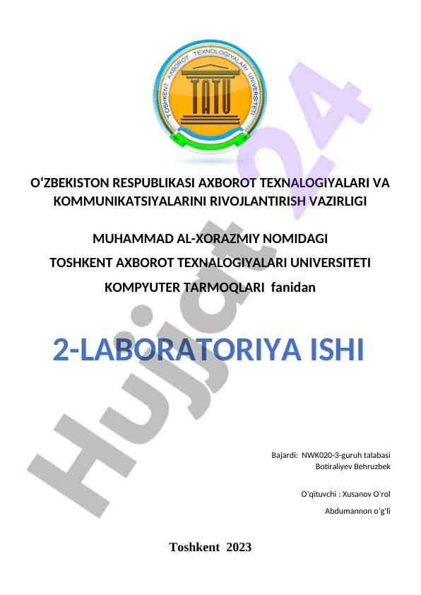 Kompyuter tarmoqlari fanidan kurs ishlari