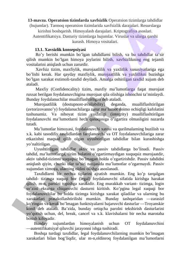 Operatsion tizimlarda xavfsizlik va tahdidlar