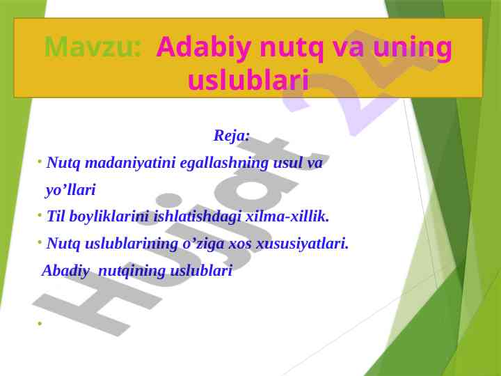 Adabiy nutq va uning uslublari tahlili