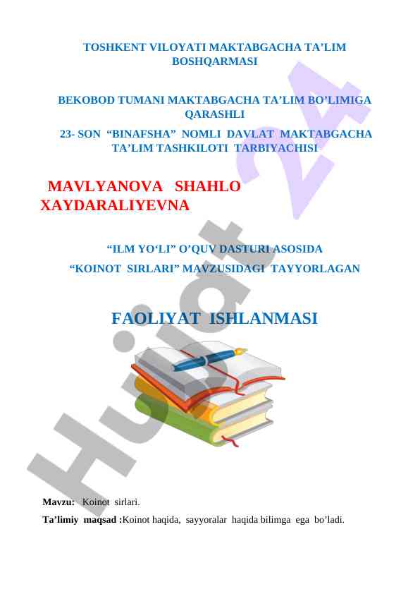 Koinot sirlaridan foydalanish o‘quv dasturi