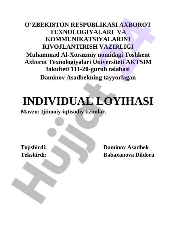 Ijtimoiy-iqtisodiy tizimlar haqida kurs ishlari