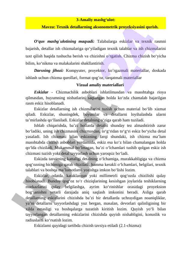 Texnik detallarning aksonometrik proyeksiyasi darslari