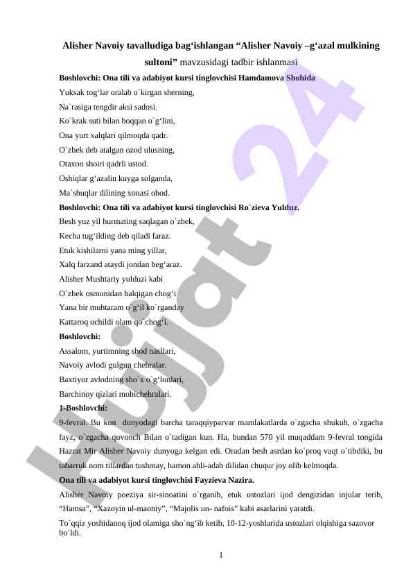 Alisher Navoiy – G‘azal Mulkining Sultoni