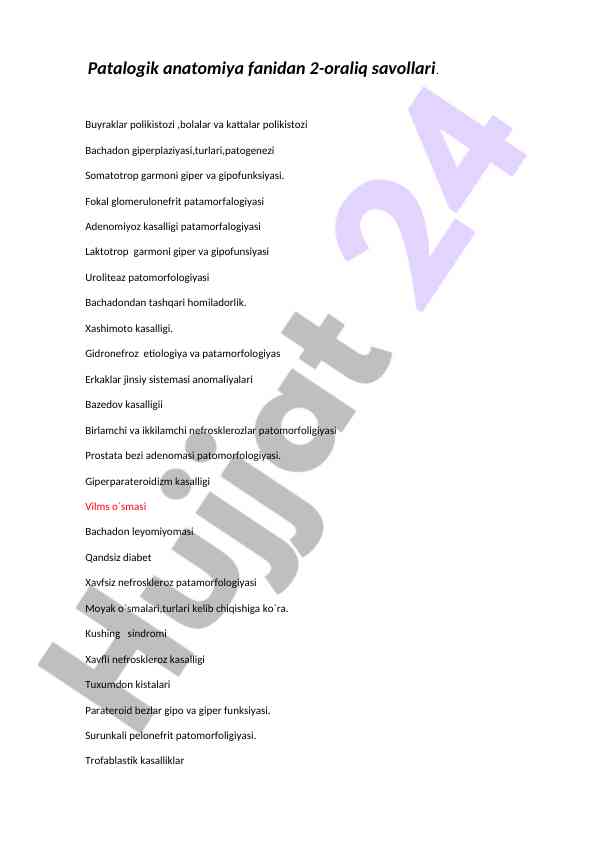 Patalogik anatomiya fanidan 2-oraliq savollari